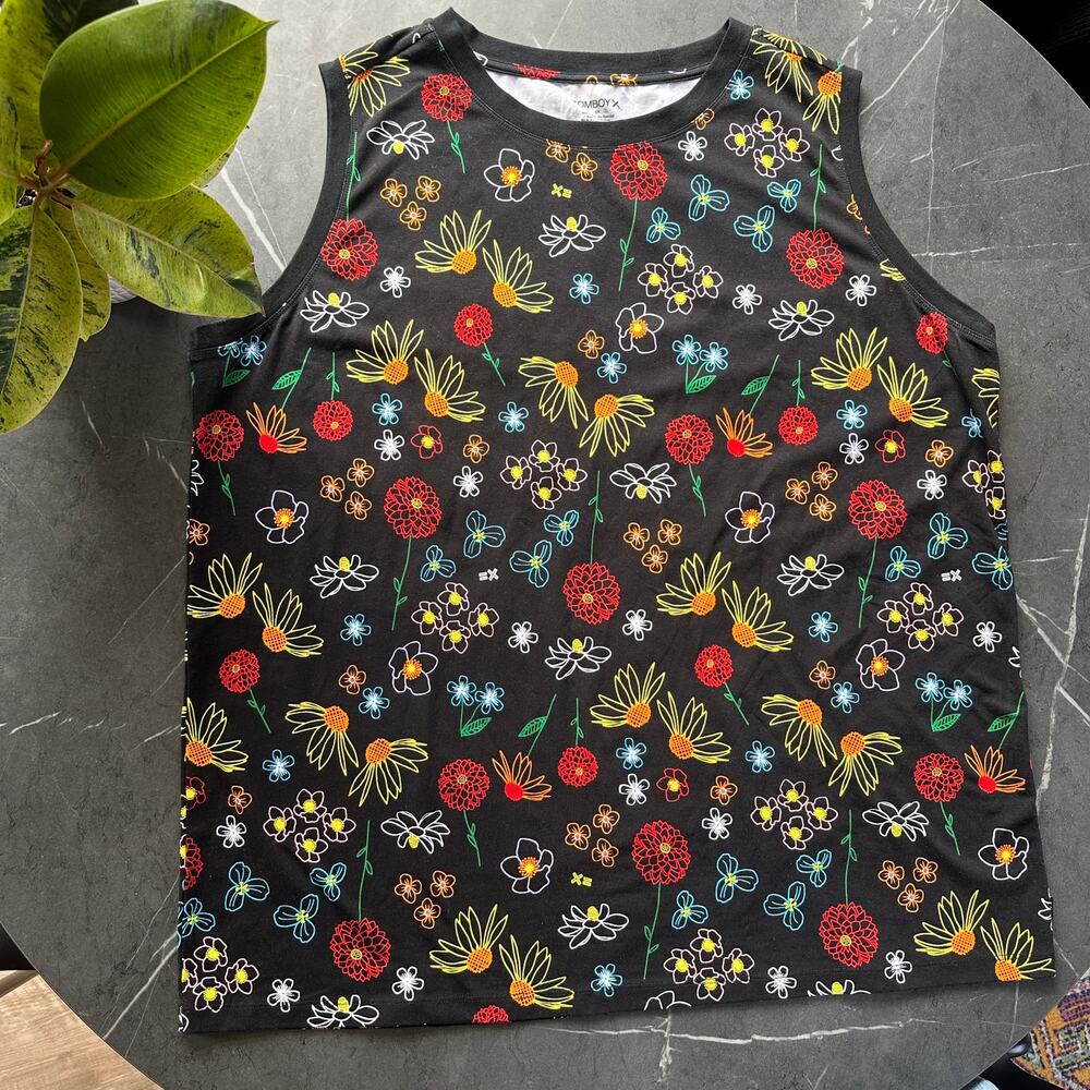 TomboyX Unisex Gender-Neutral Muscle Tank Top XX-Large Black Floral